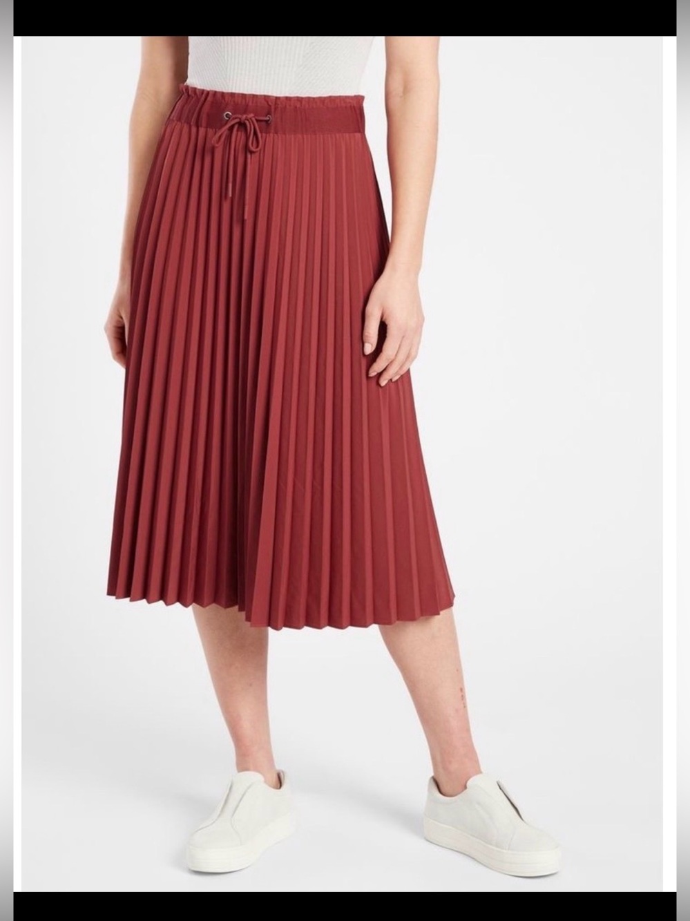 Athleta Pleated Midi Skirt in Deep Red